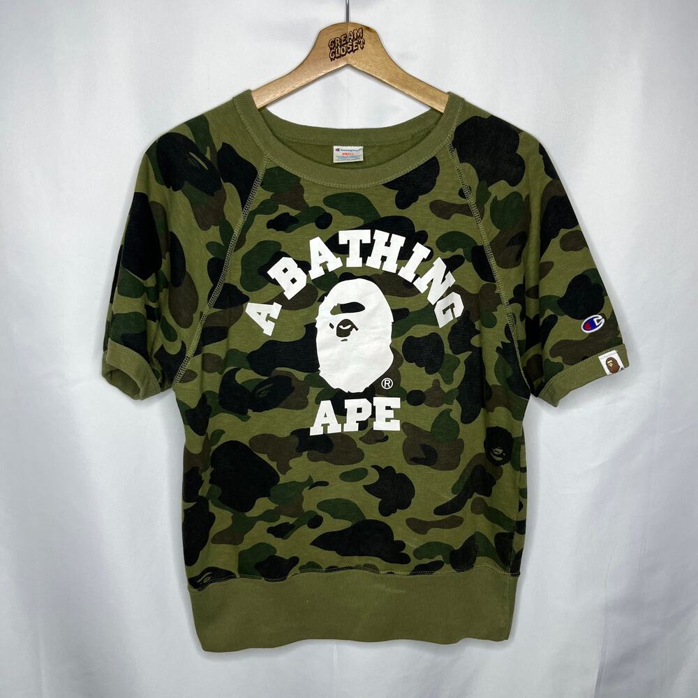 A Bathing Ape Head BAPE Nigo x Champion 1st Camo College Sweat Shirt Tee S